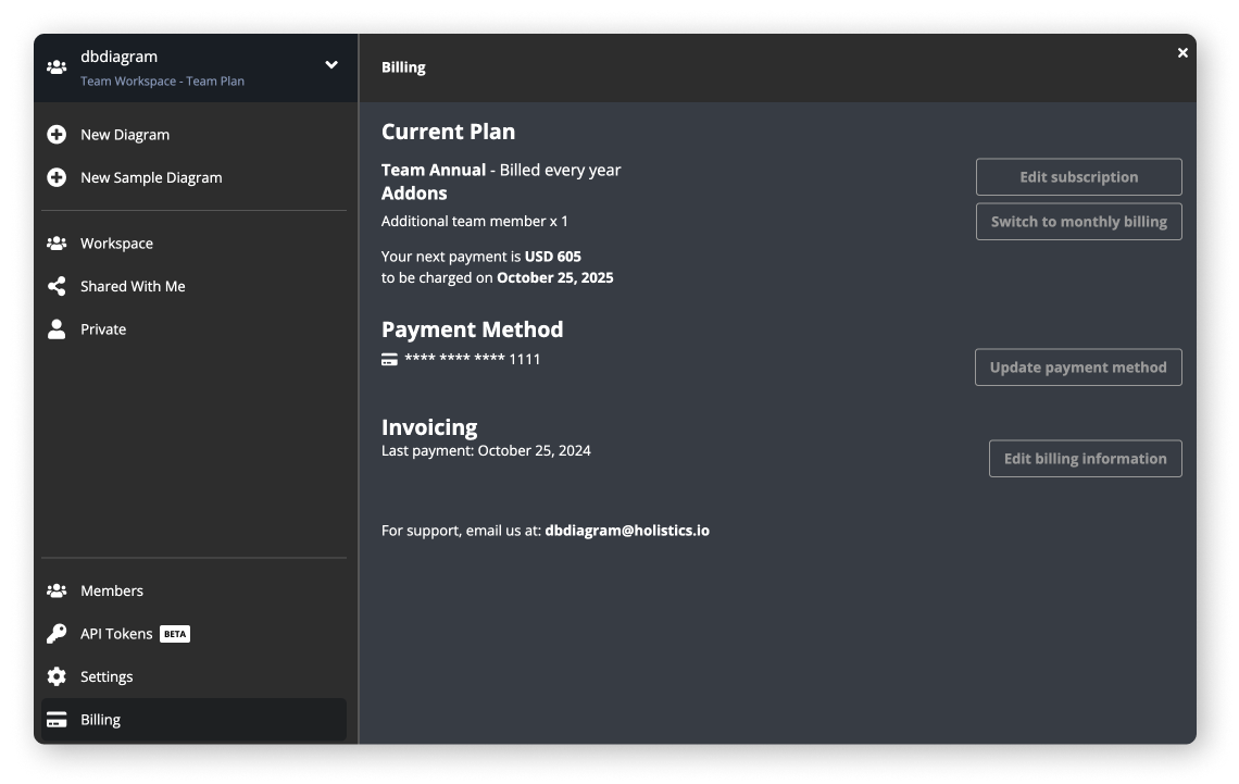 manage workspace billing
